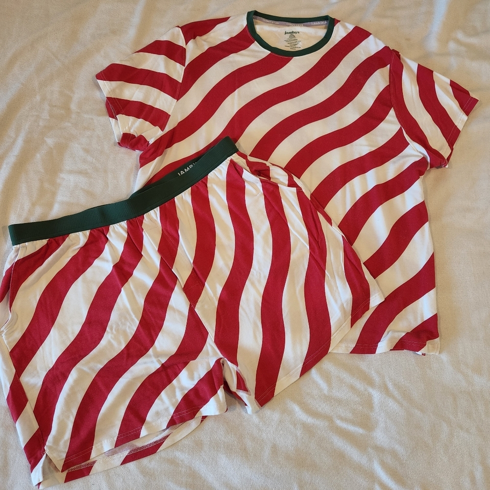 Jambys JamTee & Boxers With Pockets Pajama 2pc Set 3xl Red White Stripe